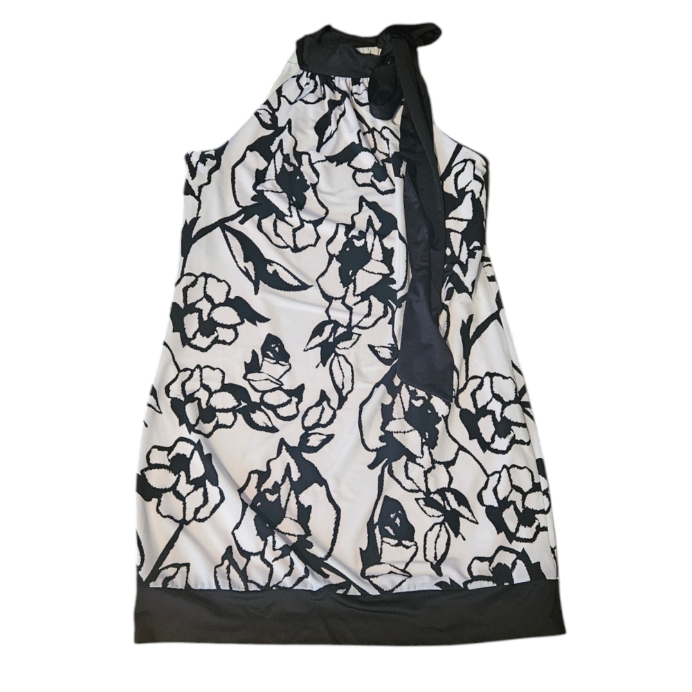 Le Chateau Women's Floral Halter Dress - Black and White Size M